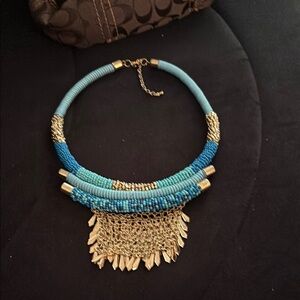 Blue and Gold Beaded Necklace